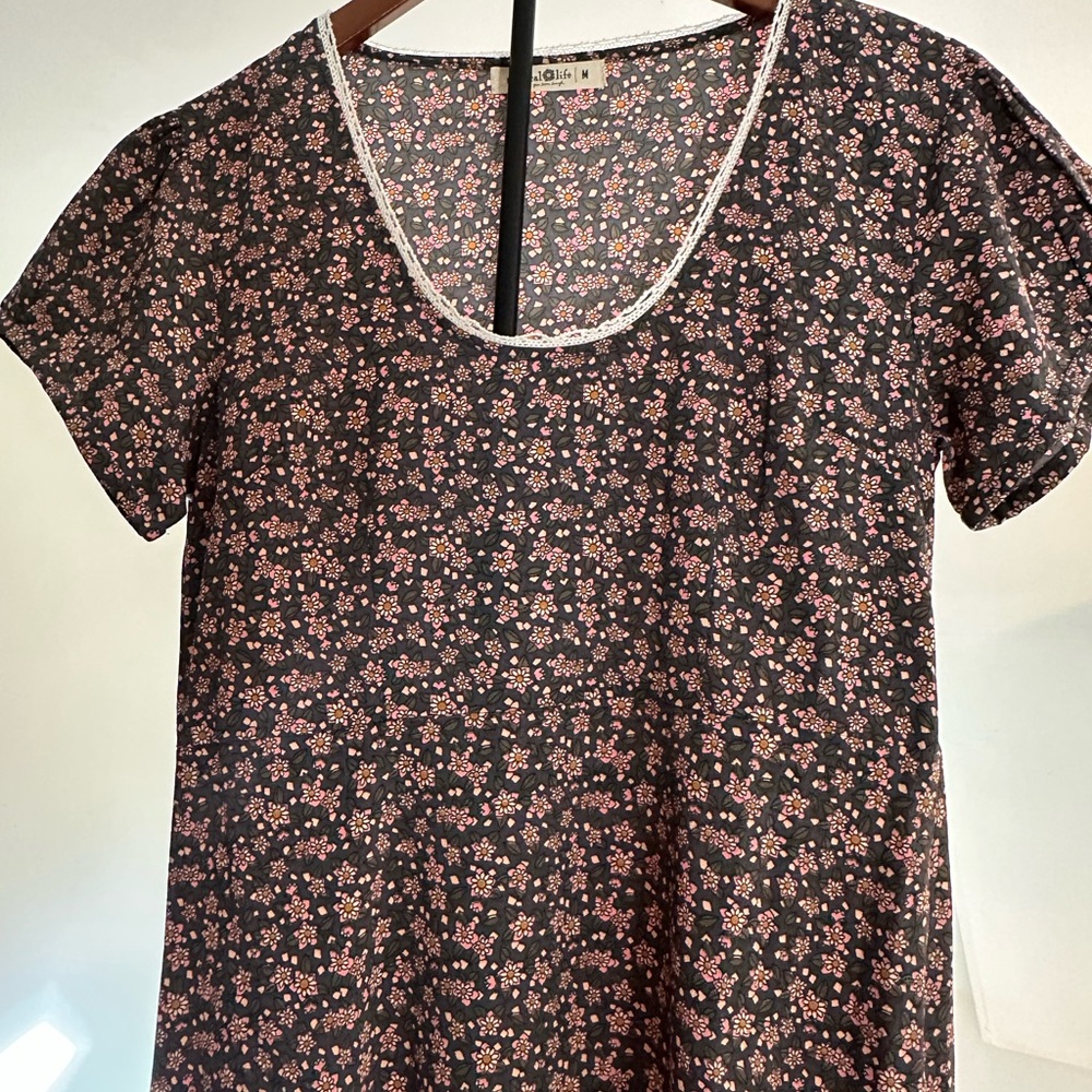 NATURAL LIFE Navy Blue and Pink Floral Maxi Dress